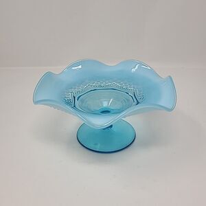 PEARLS AND SCALES Blue Opalescent Compote c 1900 EAPG Jefferson Glass